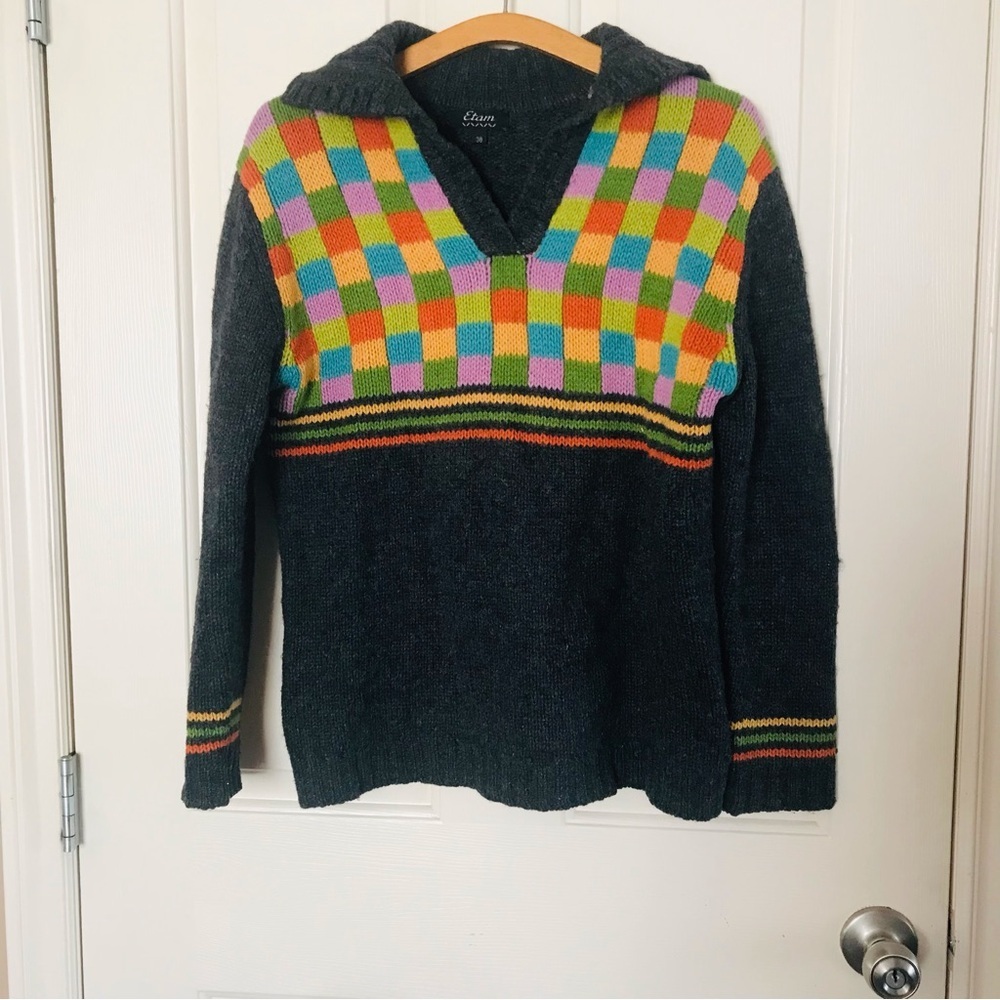 Etam 100% Wool Women’s V-neck Knit Sweater Multi Size 38